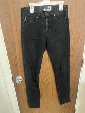 Love Moschino Black Pinstripe Skinny Jeans, Size 26